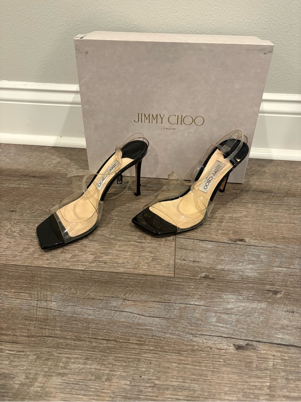Jimmy Choo Black and Clear PVC Stiletto Sandals - Picture 3 of 7